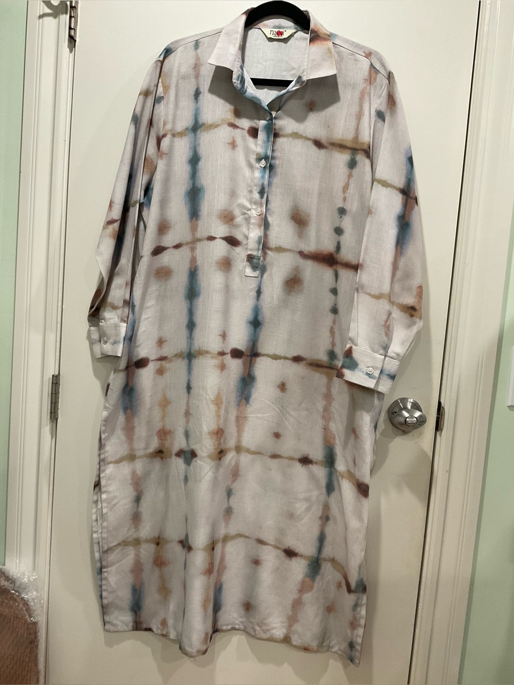 Tie-Dye Long Shirt Dress in Multi-Blue/Brown